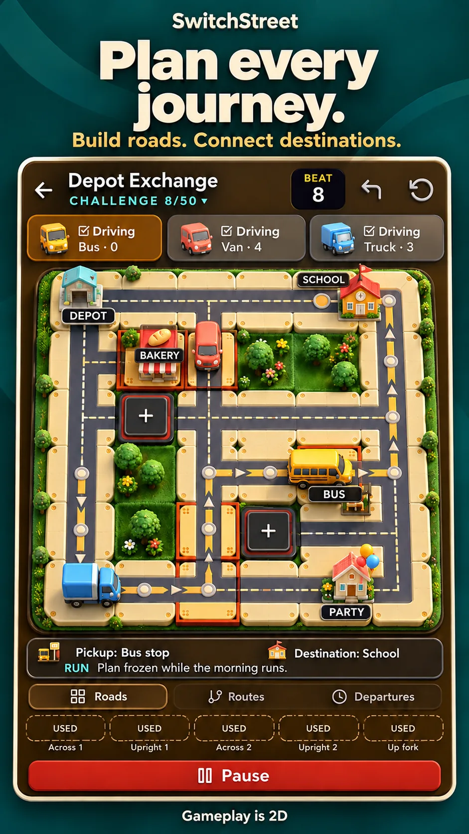 Promotional artwork: Plan every journey — build roads and connect destinations