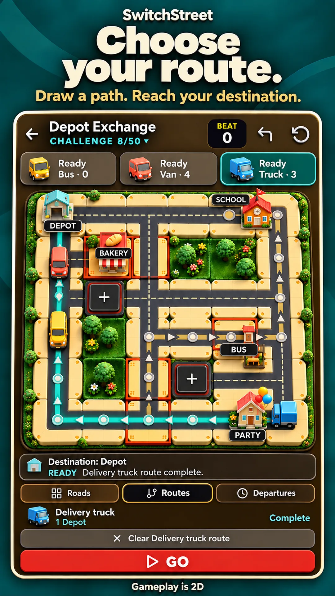 Promotional artwork: Choose your route — drawing a route for a vehicle